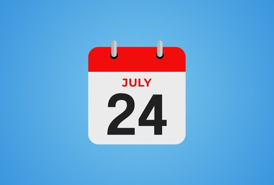 Icon calendar day. 24 July. 24th days of the month, illustration style. Date day of week Sunday, Monday, Tuesday, Wednesday, Thursday, Friday, Saturday. 