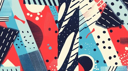 Obraz premium Abstract Geometric Collage in Red, Blue, and White