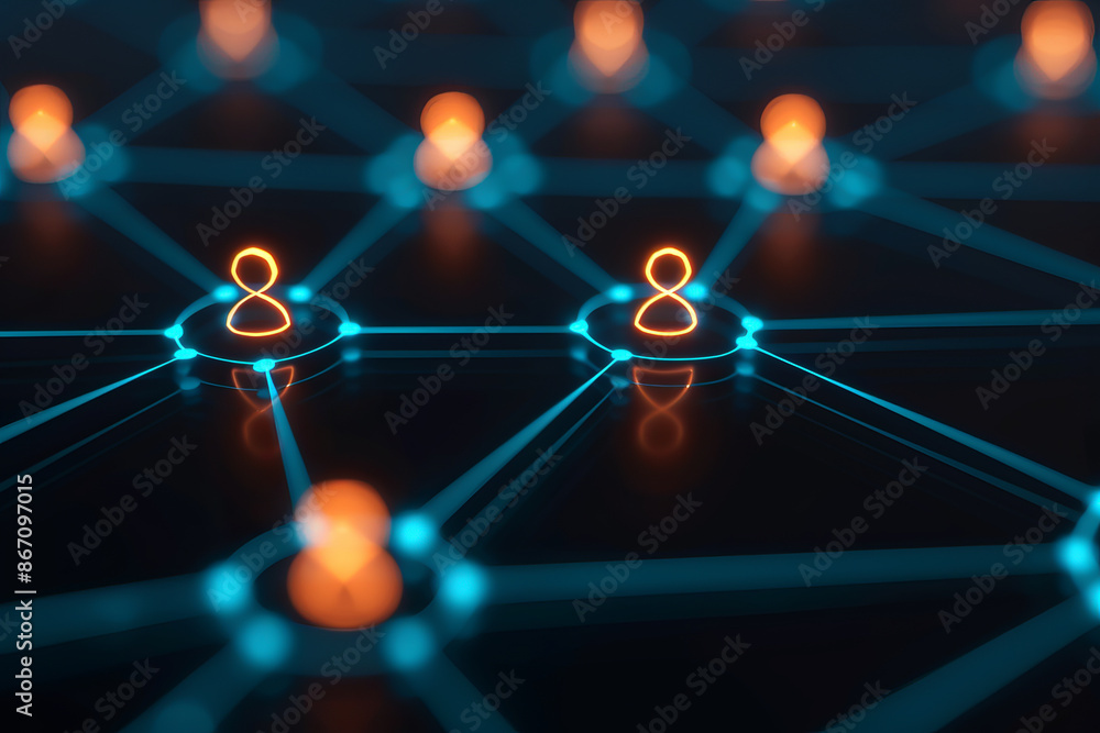 Aufkleber abstract network of nodes connected with glowing lines representing communication and technology con