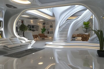 Futuristic Interior Design. Modern White Living Room