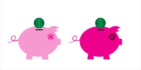 Piggy bank icon. Piggybank with falling coins.