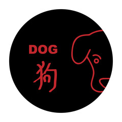 Chinese zodiac signs, horoscope icons set. Animal symbol Dog. Twelve animal avatars. With Chinese writing.