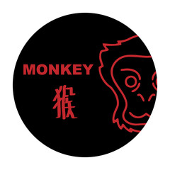 Chinese zodiac signs, horoscope icons set. Animal symbol Monkey. Twelve animal avatars. With Chinese writing.