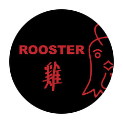 Chinese zodiac signs, horoscope icons set. Animal symbol rooster. Twelve animal avatars. With Chinese writing.