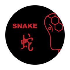 Chinese zodiac signs, horoscope icons set. Animal symbol snake. Twelve animal avatars. With Chinese writing.