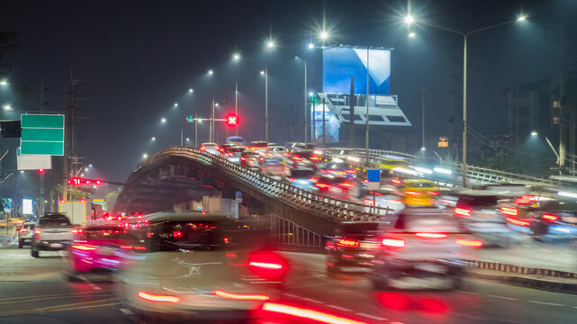 night traffic on the urban thoroughfare,overpass, and road junction