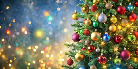 Christmas tree adorned with colorful ornaments and twinkling lights, festive, holiday, decorations, baubles, shiny