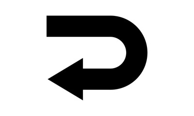 Black go back return arrow icon, simple vector u turn shape pointer flat design pictogram concept vector for app ads web banner button ui ux interface