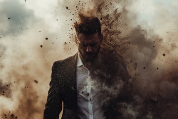 Technology disruption and job replacement concept caused by harmful technological transformation affecting the economic and workforce demands. A man profession is obsolete. AIG41