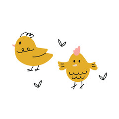 Cute yellow little chicks vector illustration