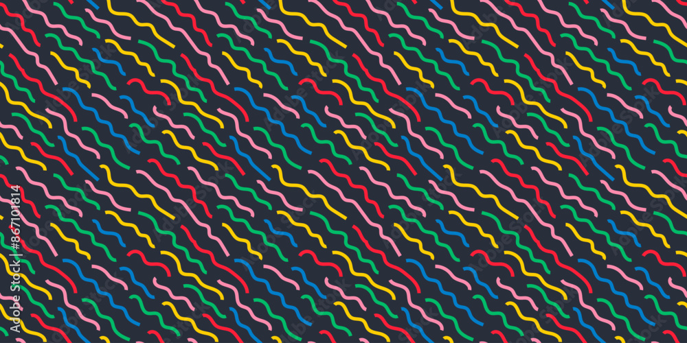 Poster colorful line doodle seamless pattern. creative minimalist style art background, trendy design with 