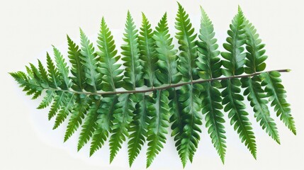 Naklejka premium Green Fern Frond Isolated on White Background.