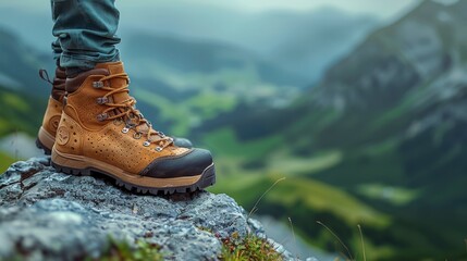 Hiking boots on a mountain top.