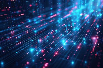 Abstract background of glowing blue and pink lines and particles. Concepts. technology, data, internet, communication, digital, network, cyberspace.