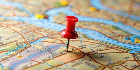 Red pin marking a location on map, red, pin, location, map, travel, destination, navigation, marker, pointer, direction