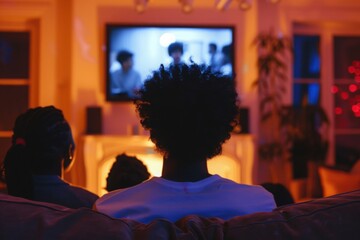 Obraz premium A lively scene of people watching election results on television, filled with anticipation