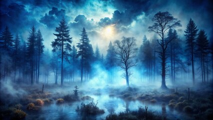 Mysterious atmospheric dark blue fog overlays and textures to instantly evoke eerie ambiance in digital artworks and photography.