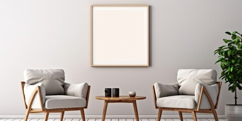 Minimalist Living Room Interior with White Armchairs