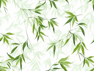 Bamboo leaves pattern, Asian theme, detailed illustration, fresh greens, isolated on white background