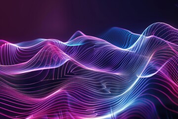 Obraz premium Abstract flowing lines and waves in neon purple and blue, futuristic digital art background. Concepts. technology, music, energy, data