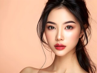 Fototapeta premium Captivating Portrait of Elegant Asian Beauty with Radiant Flawless Skin