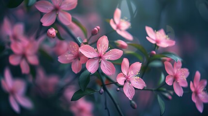 Close-up of pink flowers with soft focus background creating a tranquil spring scene