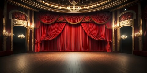 Red Velvet Stage Curtains in a Theatre