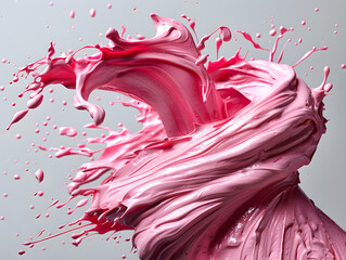 Splash of pink liquid on a gray background. Artificial intelligence. 