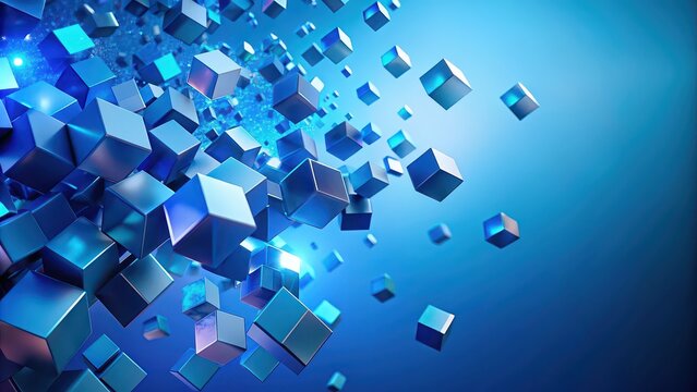 Vibrant blue background with flying cubes and abstract geometric shapes, blue, vibrant, background, flying, cubes, abstract
