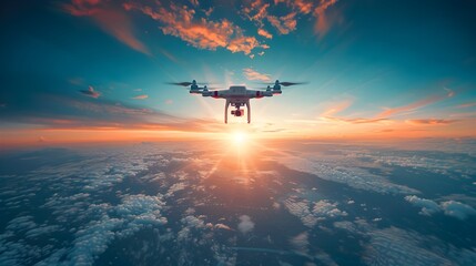 Drone Capturing Skydiver s Exhilarating Free Fall Over Breathtaking Sunset Landscape