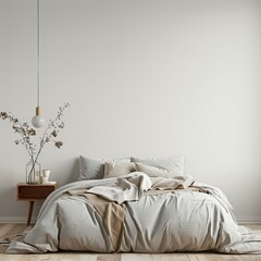 bed in bedroom in front of empty wall