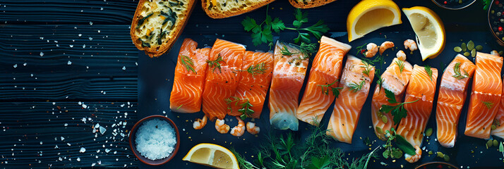  salmon fillet with aromatic herbs spices and vegetables,
Salmon Fresh raw salmon fish fillet
