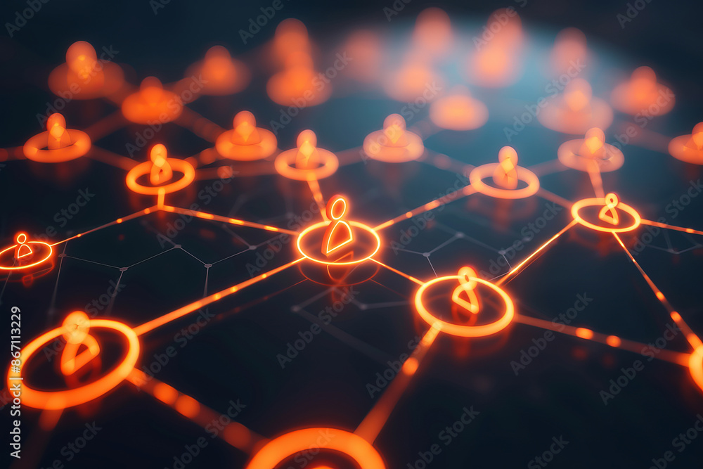 Aufkleber network of interconnected glowing nodes representing communication, technology, and data exchange in