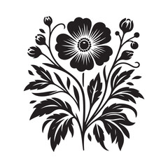 Flower silhouette vector. Flowers icon. Set of leaves silhouette of beautiful plants, leaves, plant design. Vector illustration