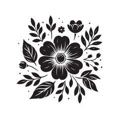 Flower silhouette vector. Flowers icon. Set of leaves silhouette of beautiful plants, leaves, plant design. Vector illustration