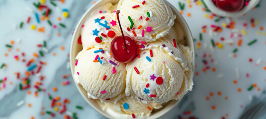 Ice Cream with Sprinkles and Cherry