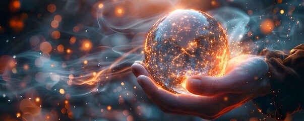 Glowing Orb of Knowledge Surrounded by Swirling Galaxy of Thoughts