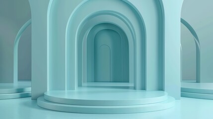 Fototapeta premium Elegant light blue abstract arches composition with geometric shapes