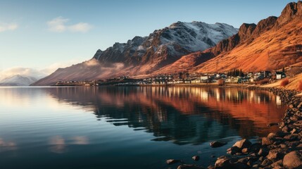 lake in the mountains HD 8K wallpaper Stock Photographic image