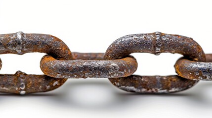 Obraz premium Close Up of Rusted Chain Links on White Background