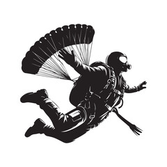 Skydiver silhouette vector. Black silhouettes parachute skydiving illustration