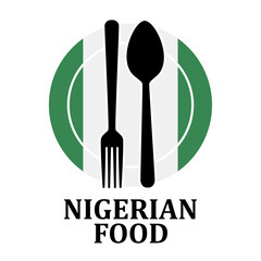 Nigerian Restaurant food logo. Flag symbol with plate spoon and fork Icon Template Illustration Design