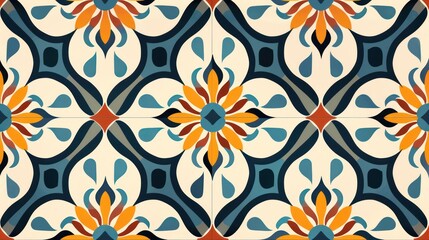 Fototapeta premium Colorful geometric tile pattern with floral and abstract elements