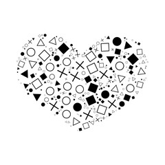 Black heart made of small geometric shapes