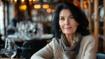 Middle Aged Woman in a Nice Fancy Restaurant 16:9