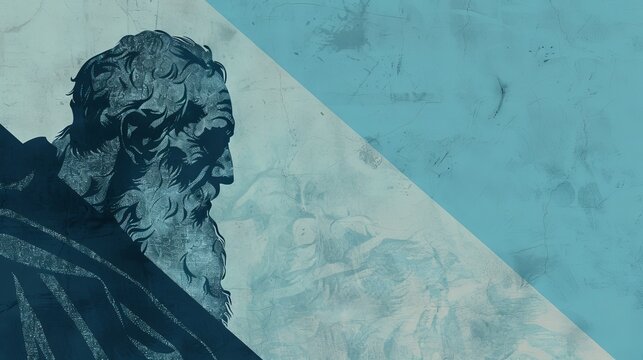 Minimalist Diogenes Illustration: Blue and Grey Diagonal Lines Symbolizing Rejection of Materialism