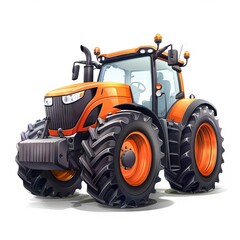 Obraz premium Modern orange tractor with large tires and sleek design, perfect for agricultural work and farm equipment advertisements.