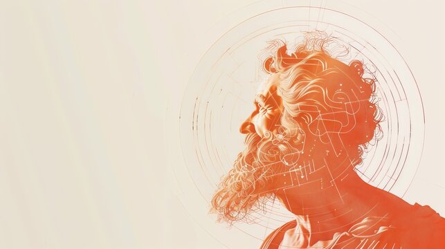 Heraclitus Centered Minimalist Art with Radiating Orange and Red Lines on White Canvas