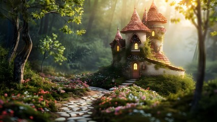 Fototapeta premium fairy tale style house in forest
