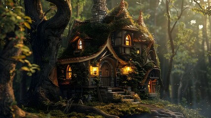 Fototapeta premium fairy tale style house in forest